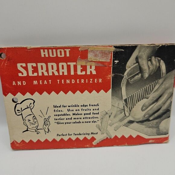 Vintage Huot Serrater & Meat Tenderizer Original Package Red Plastic Handle - Picture 12 of 16